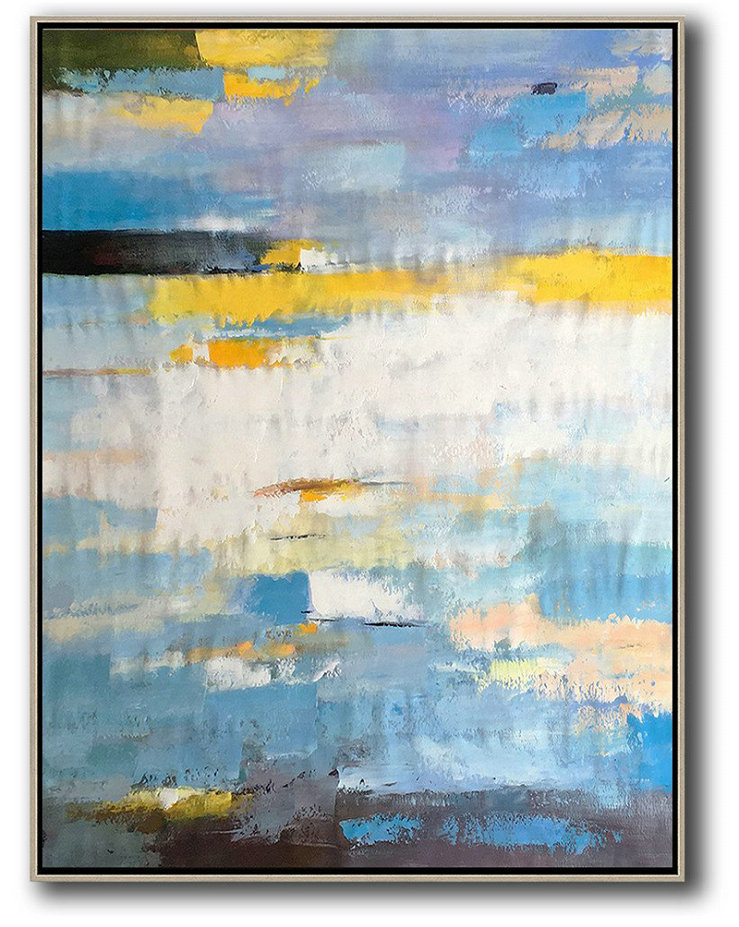 Canvas Artwork For Sale,Vertical Palette Knife Contemporary Art,Large Abstract Wall Art,White,Yellow,Purple,Black.etc